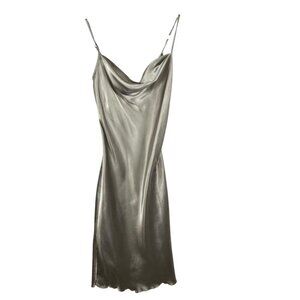 Bebe Silver satin drape neck cowl‎ slip midi dress women’s Size S sexy y2k gown